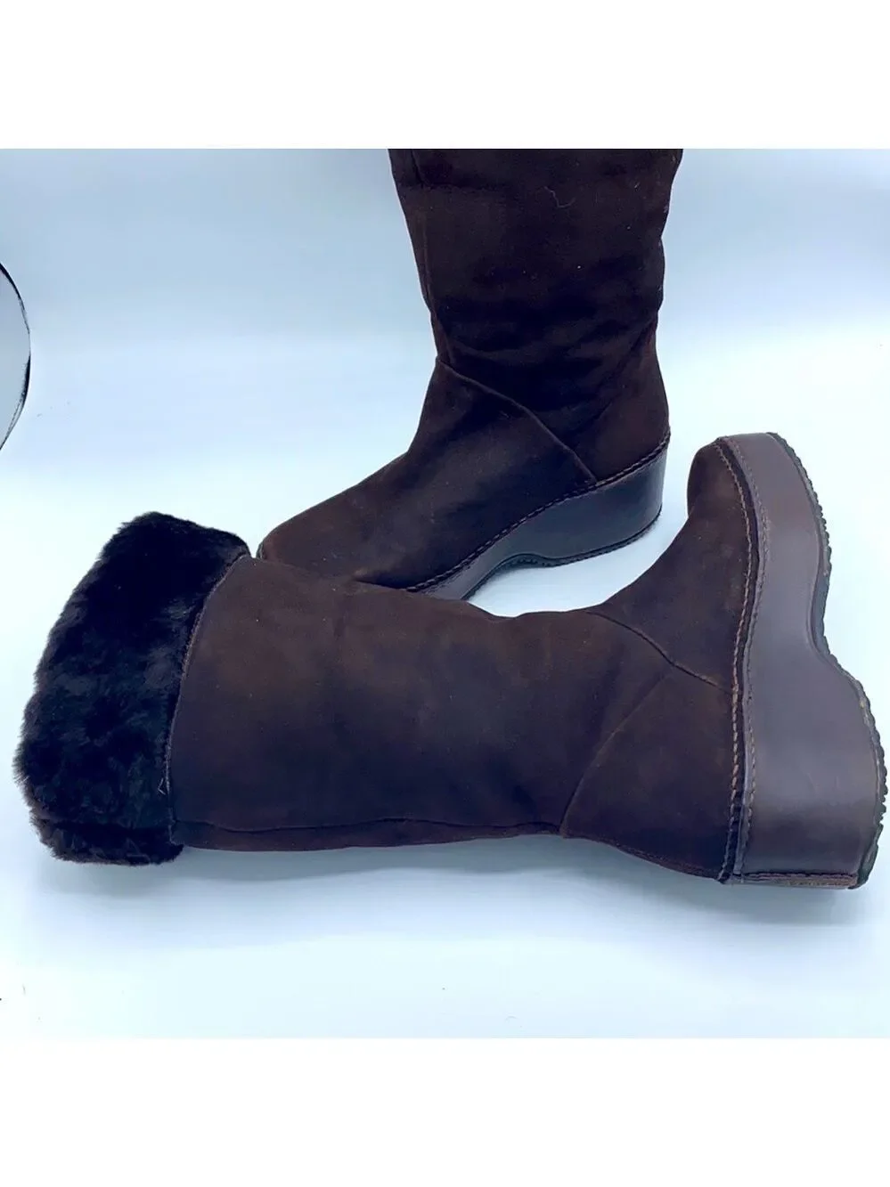COLE HAAN Suede Faux Fur Platform Boots